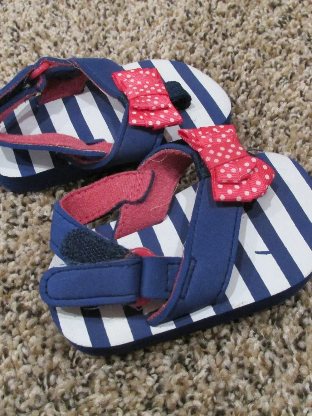 Open Toe Sandals Toddler Girls Size 4‎ Navy Blue White Striped Pink Bow  Shoes